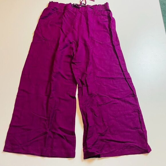 NWT Ann Taylor LOFT Linen TALL LONG Trouser Pant Paperbag Wide Leg Purple Travel - Picture 1 of 9